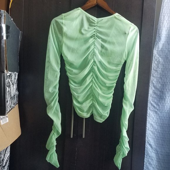 NWT GREEN RUCHED TULLE TOP - Picture 5 of 5